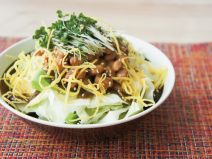 ゆずポンもずく納豆錦糸卵ブロッコリースプラウトサラダ