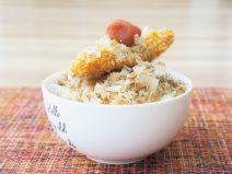 白身フライと梅チーズ納豆ご飯