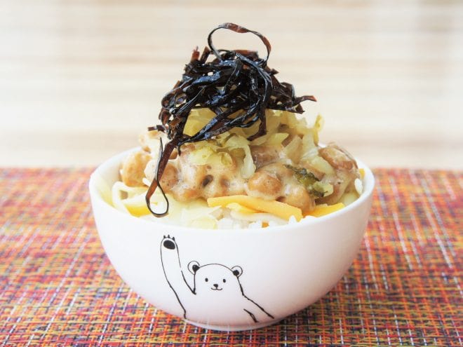 チーズたくわん昆布納豆ご飯