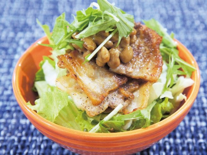 豚肉と納豆のグリーンサラダ