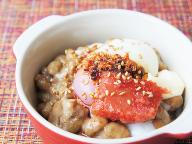 納豆温玉めんたいこラー油