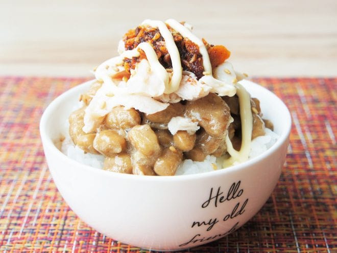 納豆マヨささみラー油ご飯