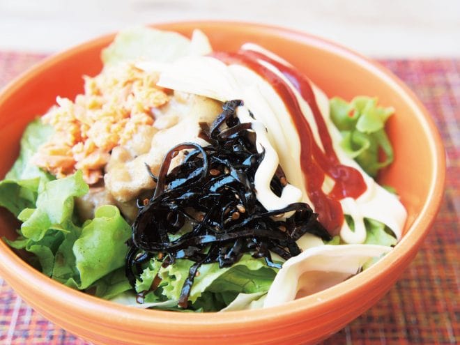 しゃけチーズ昆布納豆サラダ