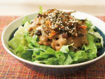 梅しそ松前漬けゴマ納豆ブロッコリースプラウトサラダ