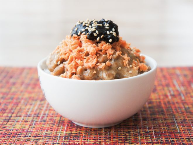 鮭のりごま納豆麦ご飯