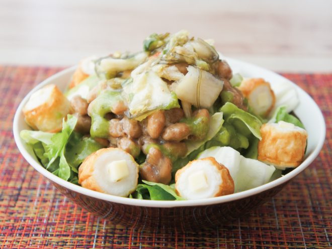 めかぶ白菜漬け納豆チーカマサラダ