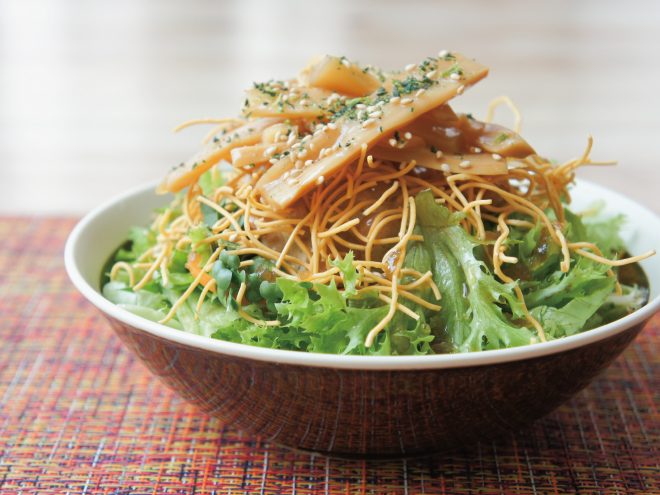 メンマ胡麻わさび納豆パリパリ麺サラダ