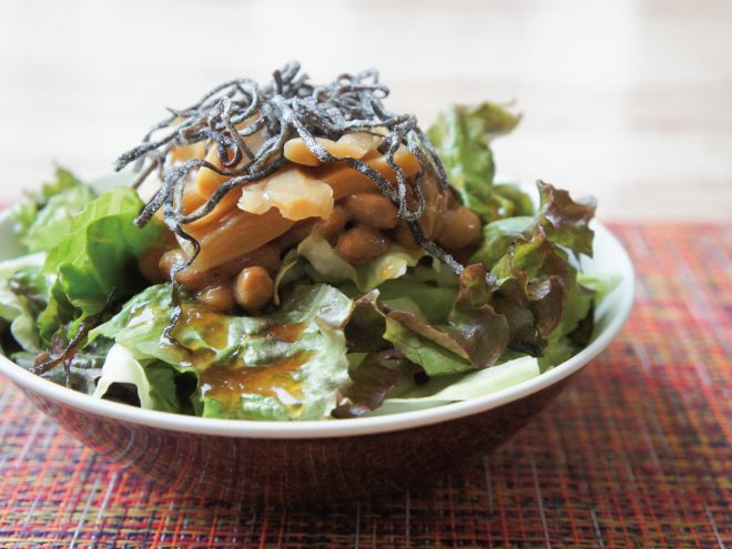 塩昆布メンマおろし納豆サラダ