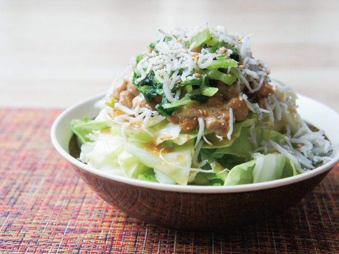 高菜ちりめん納豆おろしサラダ