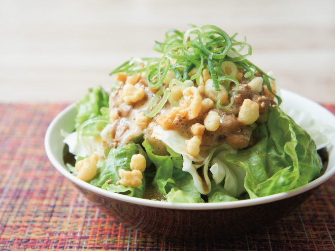 えび天かすねぎ納豆ブロッコリースプラウトサラダ