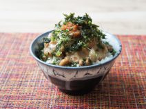 ブロッコリースプラウトもろみ納豆韓国のり麦ごはん