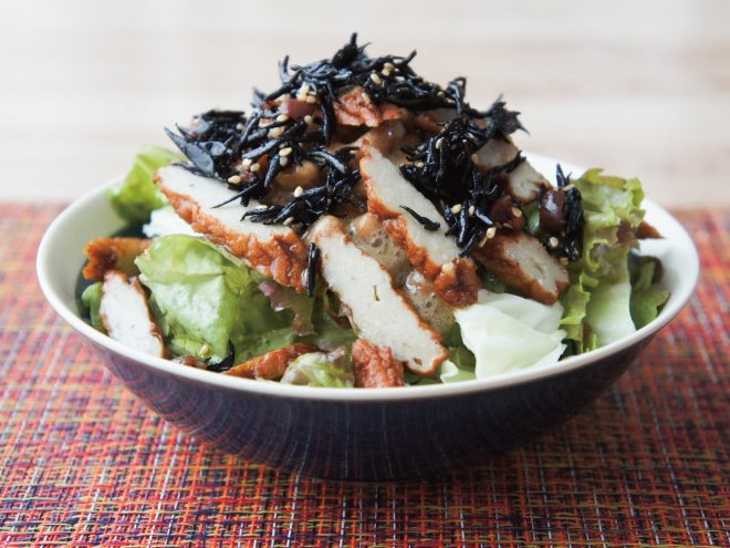 梅ひじき納豆さつま揚げオリーブサラダ