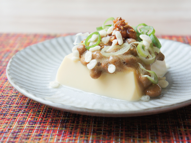ネギもろみ天かす納豆たまご豆腐