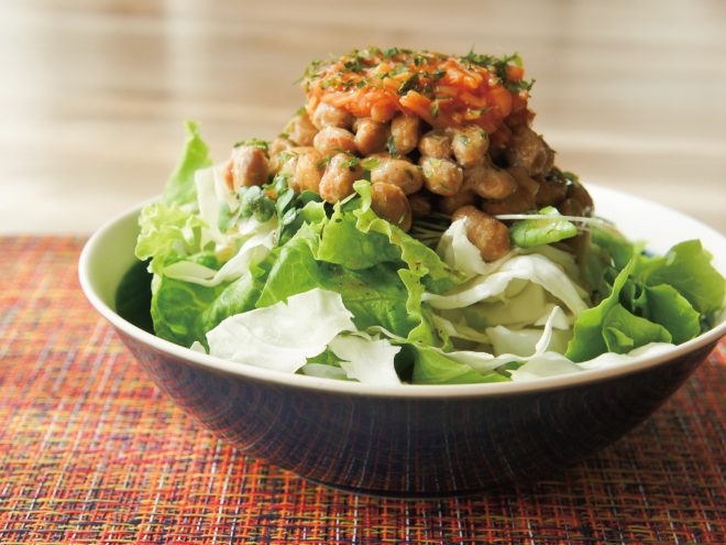 明太子なめ茸納豆ブロッコリースプラウトサラダ