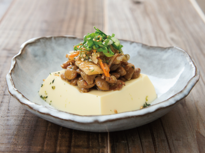 松前浅漬けねぎワサビ納豆たまご豆腐