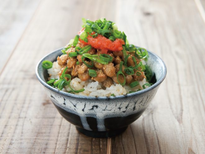 明太子すりごまネギ納豆麦ごはん