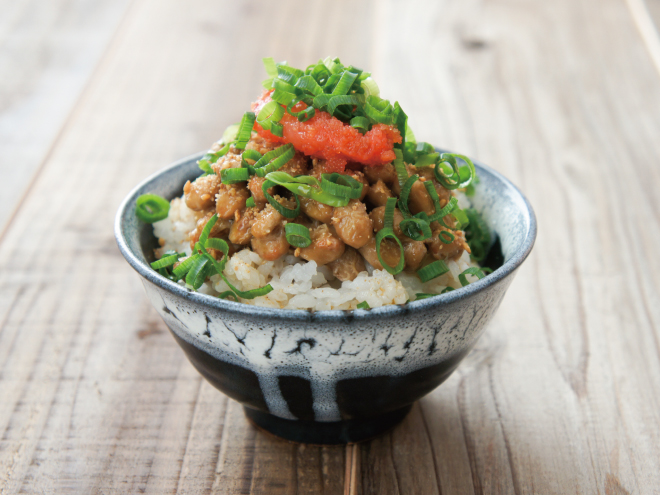 明太子すりごまネギ納豆麦ごはん