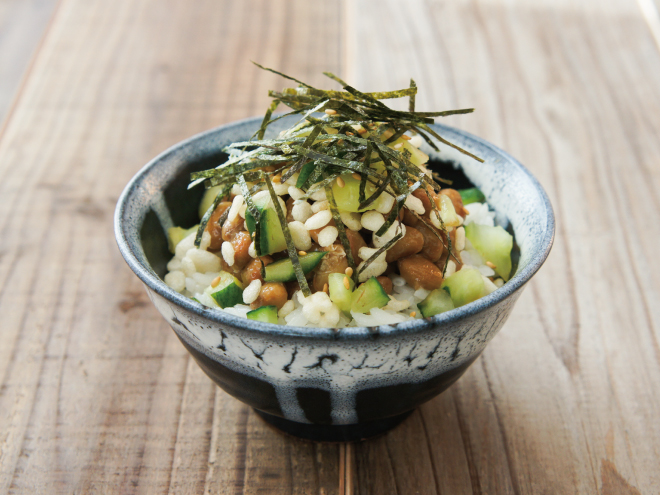 天かすきゅうり海苔納豆麦ごはん