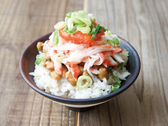 かにかま明太子納豆麦ごはん
