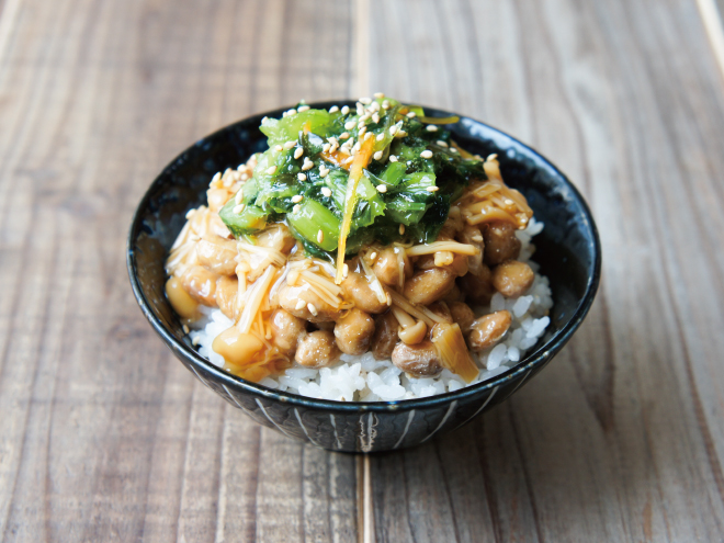 野沢菜昆布なめ茸納豆麦ごはん