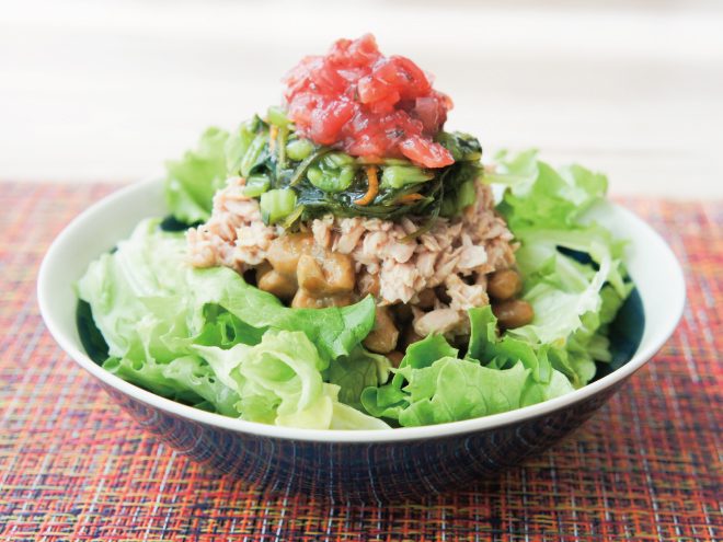 梅くらげと野沢菜納豆シーチキンサラダ