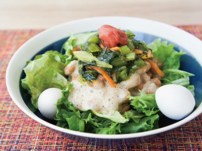 納豆うずら野沢菜サラダ｜簡単レシピ