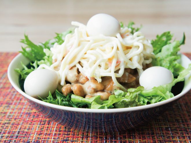 うずらの卵と納豆スパゲティサラダ