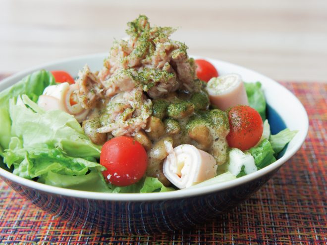 簡単納豆レシピ｜ハムチー青のり納豆シーチキンサラダ