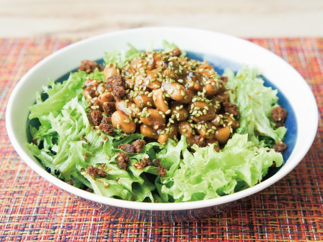 簡単納豆レシピ｜おかか納豆あおさ胡麻サラダ