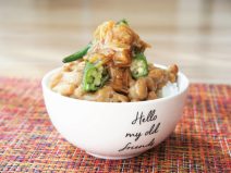 焼きオクラなめ茸納豆ご飯