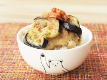 茄子とタコキムチの納豆ご飯