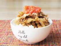 豚肉と明太子納豆ご飯