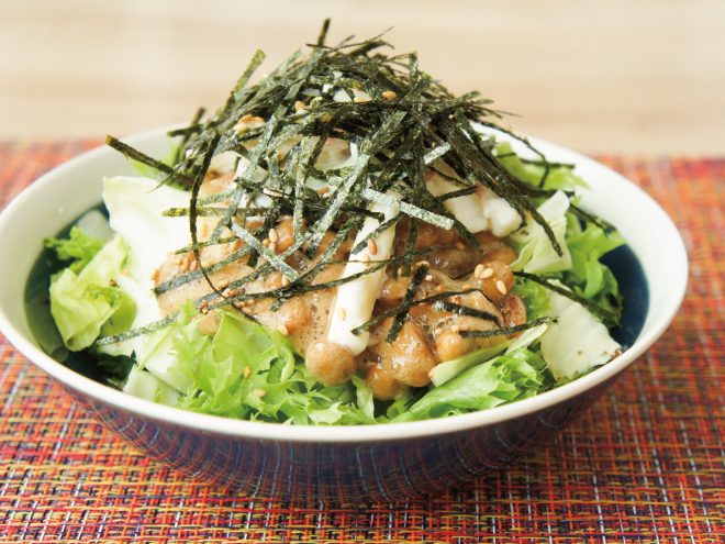 刻み海苔ごま納豆マカロニサラダ