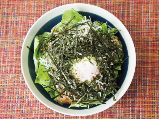 温玉じゃこスパイス納豆あおさ海苔サラダ