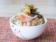 青のり明太子納豆とわかさぎハムご飯