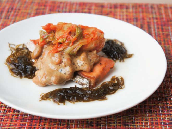 焼き鮭キムチもずく納豆