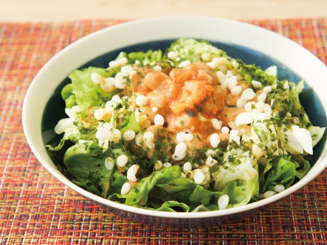 天かす青のり卵納豆えんがわチャンジャサラダ