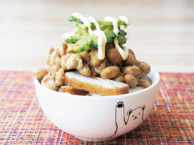 さつま揚げと納豆ゴーヤ漬けご飯