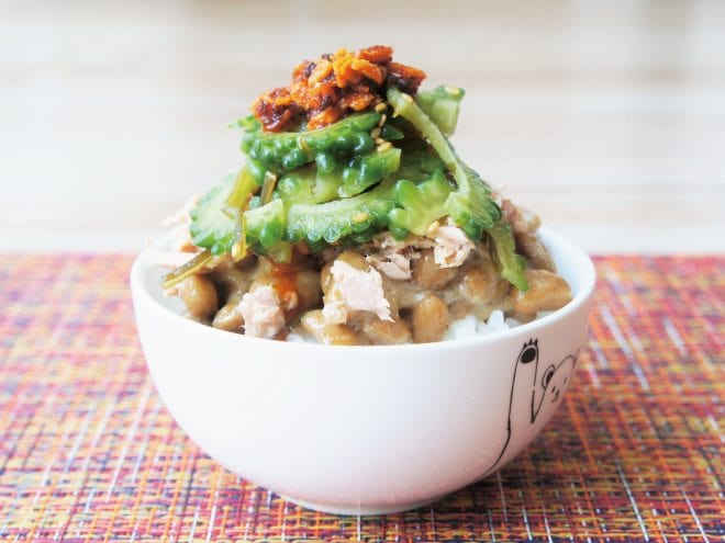 納豆ラー油ゴーヤご飯