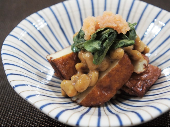 さつまあげの春菊納豆