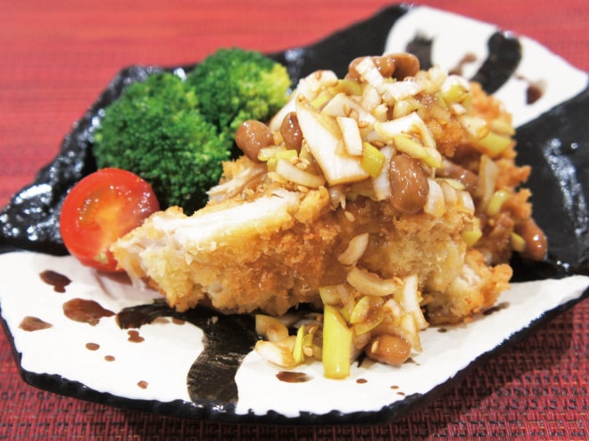 ささみフライネギポン酢胡麻納豆