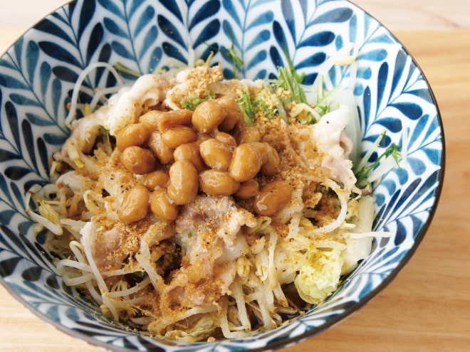 豚ともやしの蒸し納豆