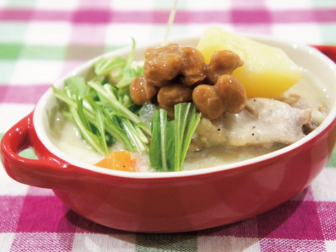 納豆とかぶとチキンのクリーム煮