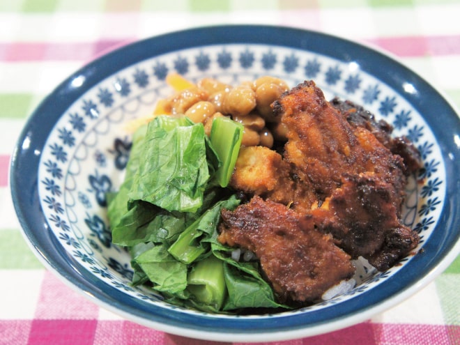 小松菜と豚味噌納豆ご飯