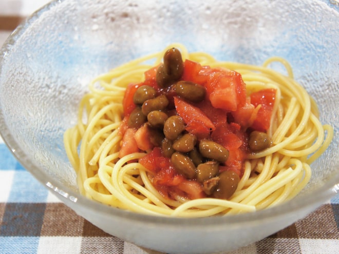 中華風トマトの納豆冷製パスタ