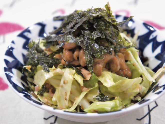 シーチキンとキャベツの納豆海苔サラダ