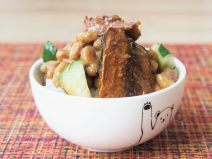 きゅうりとさんまの蒲焼納豆ご飯