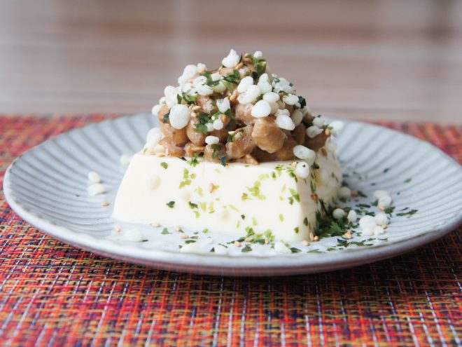天かす海苔ごま卵豆腐納豆