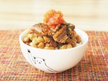 さんまの蒲焼と明太子納豆ご飯