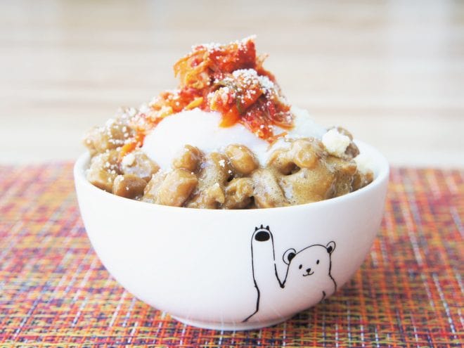 納豆温玉キムチーズご飯